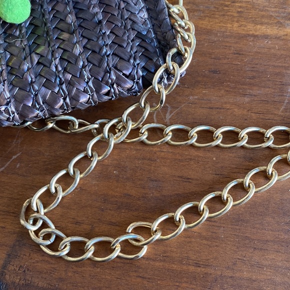 Rainbow Pom Pom straw clutch with crossbody attachment - Picture 6 of 8